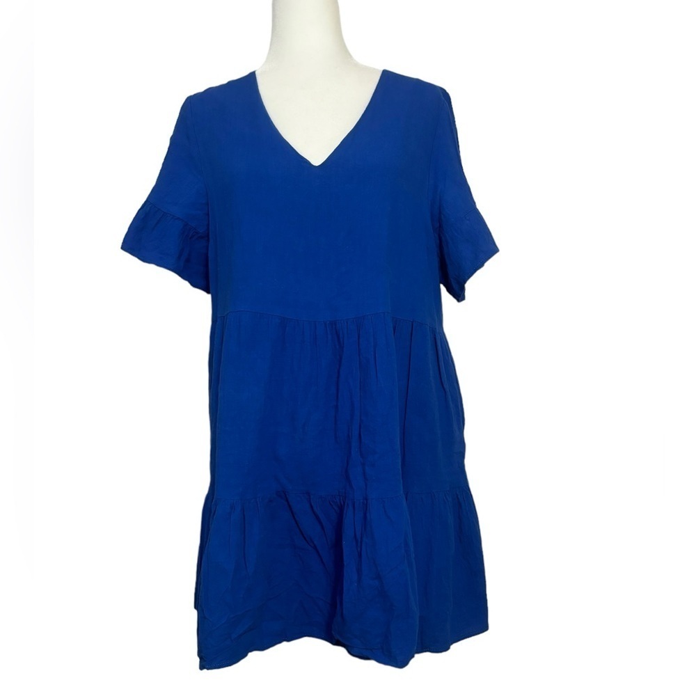 FANCYINN Womens Royal Blue Tiered 1/2 Sleeve Side Zip Dress w/Pockets Si… - Picture 3 of 11